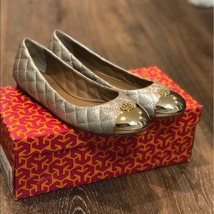 TORY BURCH Gold Tap Toe Kaitlin Ballet Flats